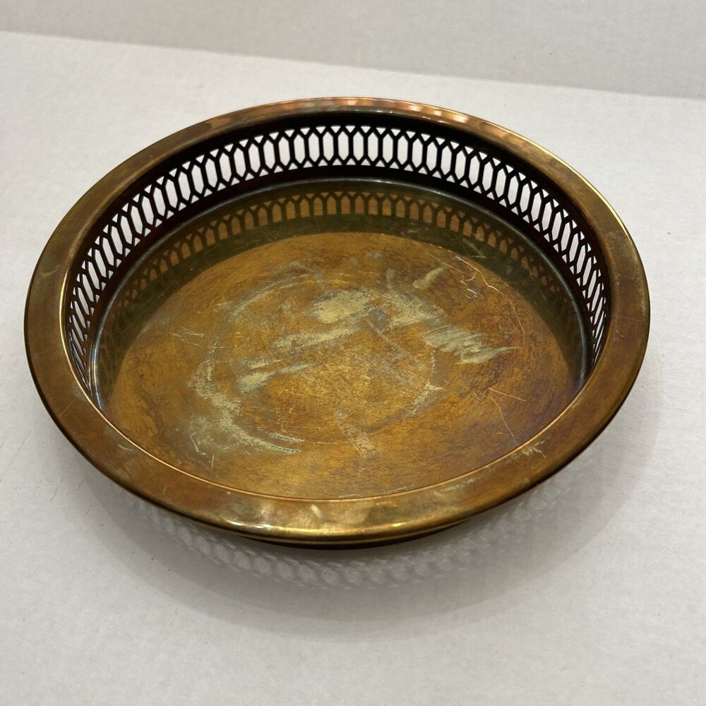 Vintage Copper Brass Metal Round Tray  10”